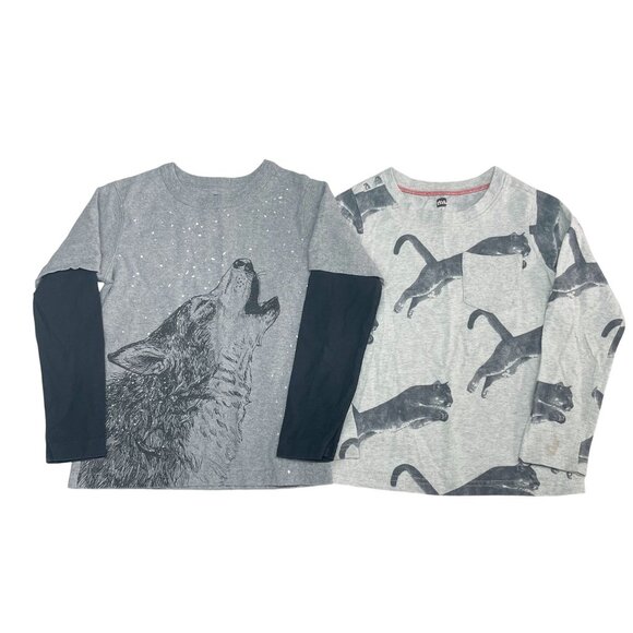 Tea Collection Long Sleeved Cotton Tee Bundle Size 5 Wolf Layered + Panther Gray - Picture 1 of 8